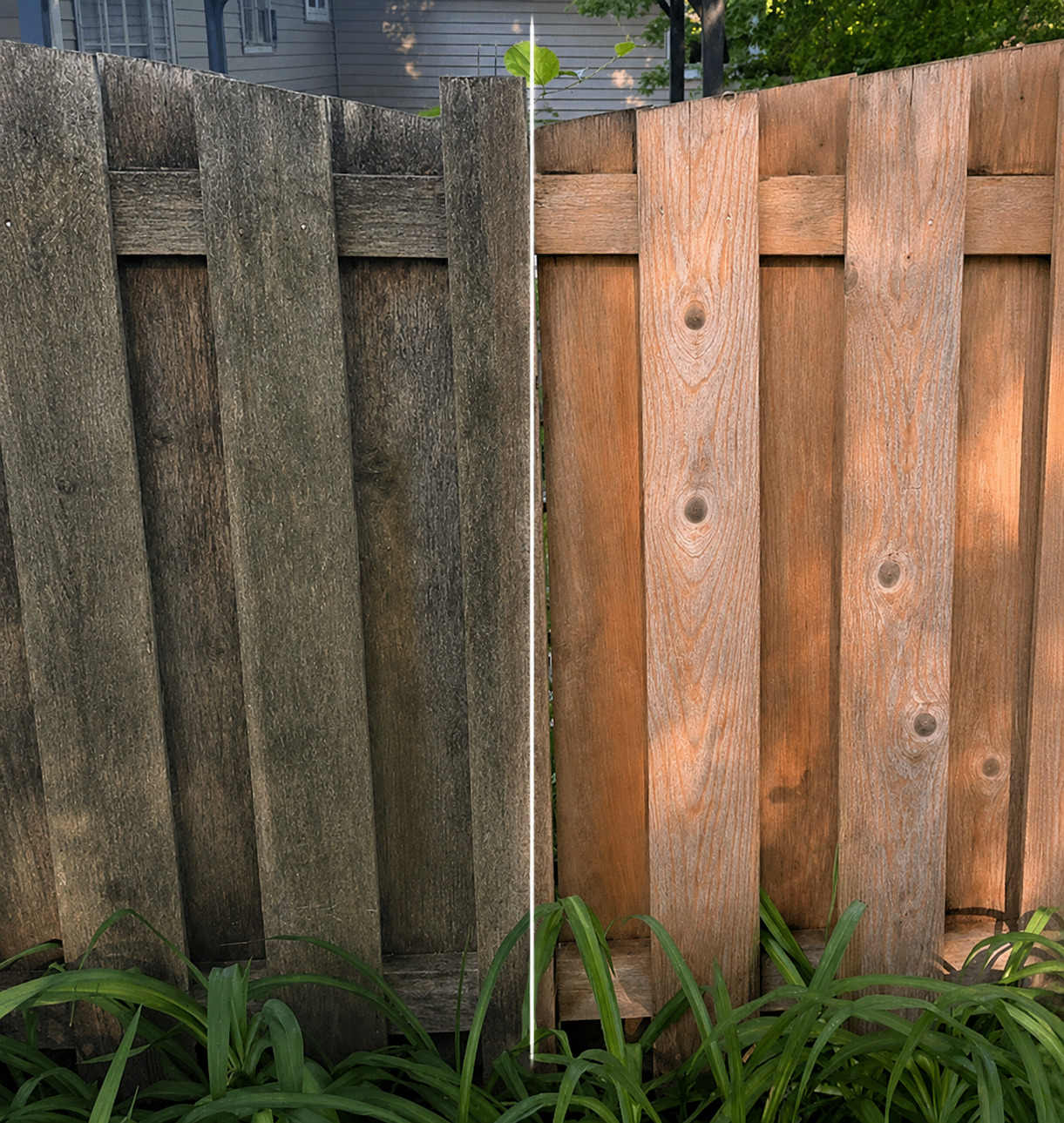Fence before and after cleaning